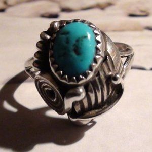 D Detendale Navajo Art Ring Turquoise Sterling SIZE 6